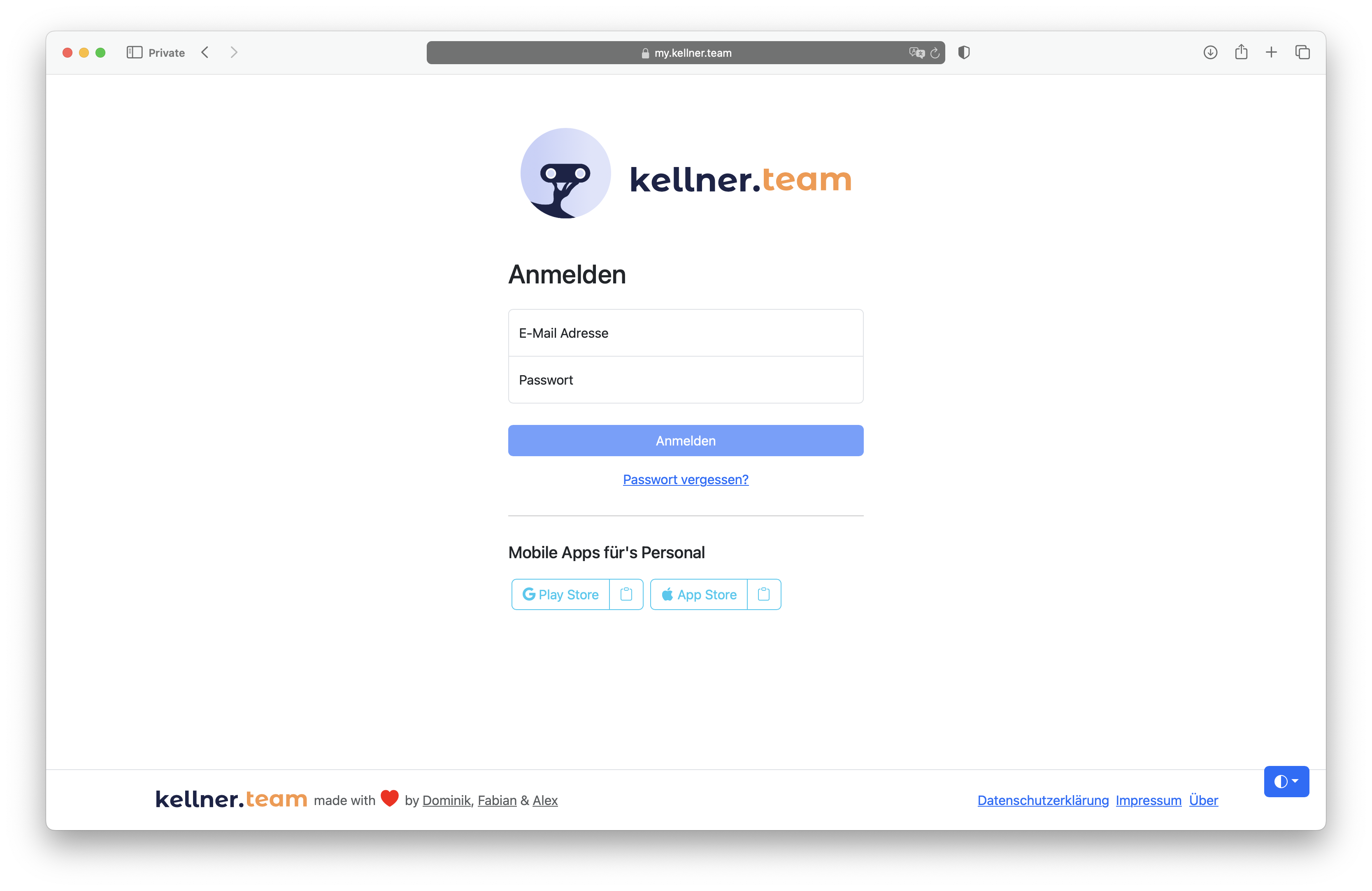 Screenshot der my.kellner.team login Seite